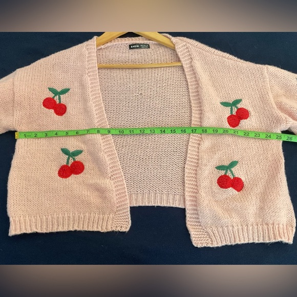 SHEIN Pink Cherry Embroidered Cardigan - Picture 6 of 7